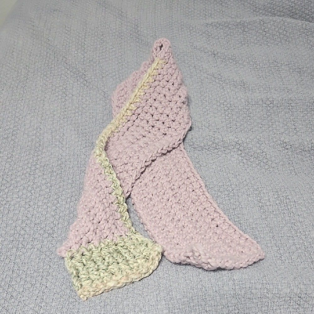 Handmade Knit Scarf in Pastel Pink and Cream